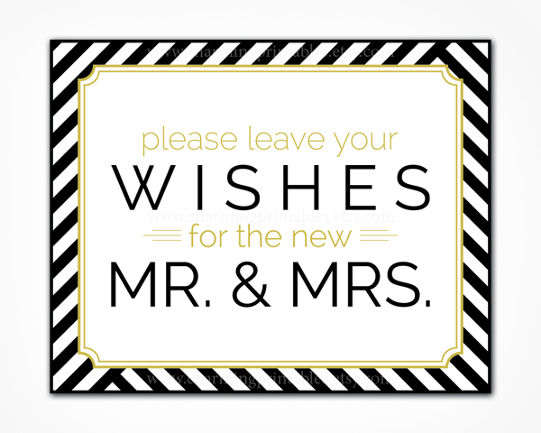 Printable Guest Book Sign Black, White and Gold Striped - Please Leave Your Wishes